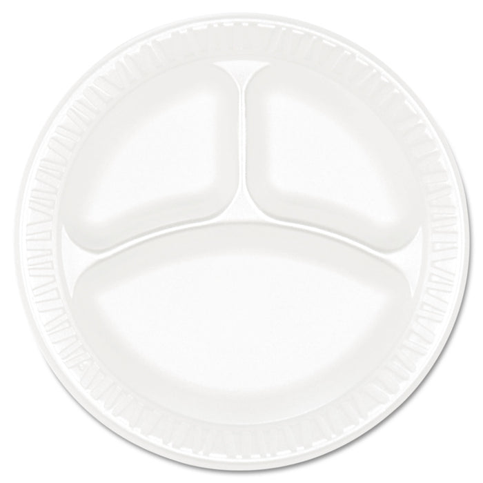 Concorde Foam Plate, 3-Comp, 9" dia, White, 125/Pack, 4 Packs/Carton