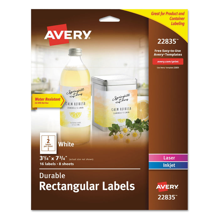 Durable Water-Resistant Wraparound Labels w/ Sure Feed, 3 1/4 x 7 3/4, 16/PK