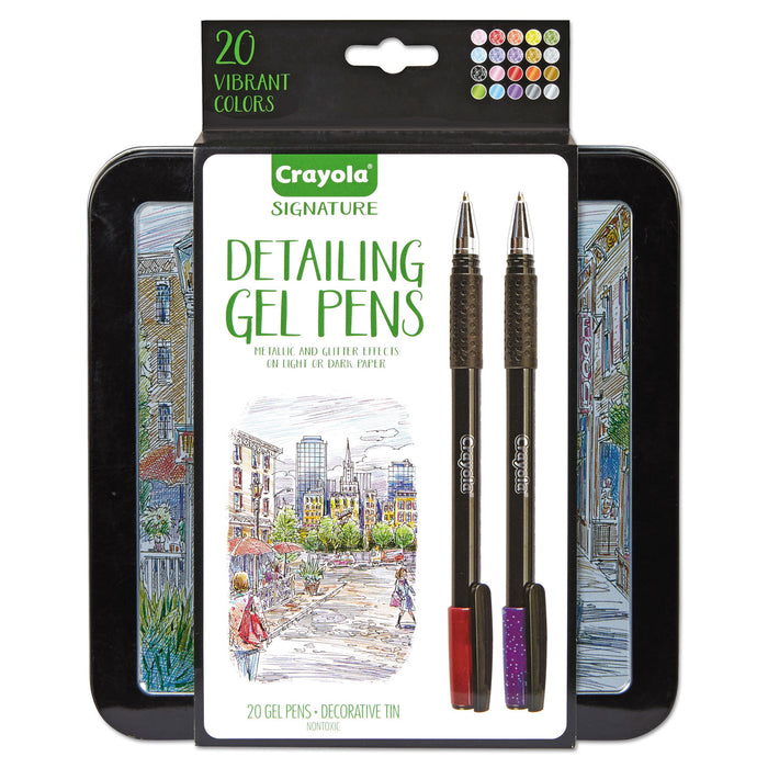 Detailing Stick Gel Pen, Medium 1mm, Assorted Ink, Black Barrel, 20/Set