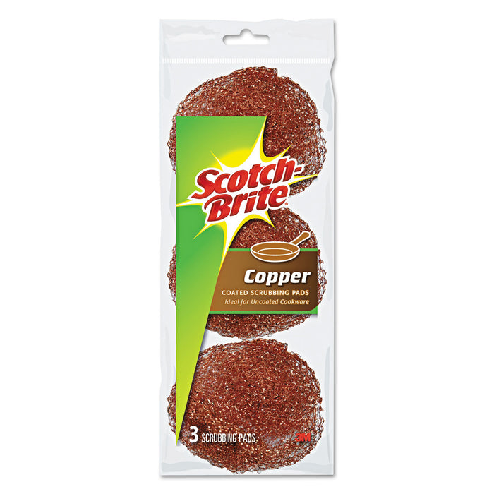 Metal Scrubbing Pads, 2 1/2" x 2 3/4", Copper Coated Metal, 3/Pk, 8/ Pks/CT