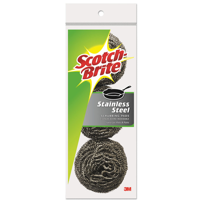 Metal Scrubbing Pads, 2 1/2" x 2 3/4", Stainless Steel, Silver, 3/Pk, 8 Pks/CT