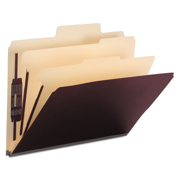 SuperTab Colored Classification Folders, SafeSHIELD Coated Fastener Technology, 2 Dividers, Letter Size, Maroon, 10/Box