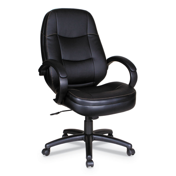 Alera PF Series High-Back Leather Office Chair, Supports up to 275 lbs, Black Seat/Black Back, Black Base