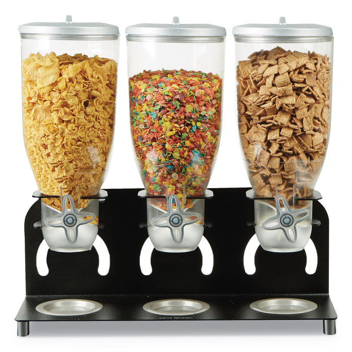 Heavy Duty Metal Cereal Triple Dispenser, 18 1/2w x 5.93d x 17 1/4h, Black/Clear