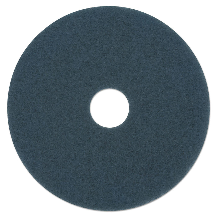 Scrubbing Floor Pads, 14" Diameter, Blue, 5/Carton