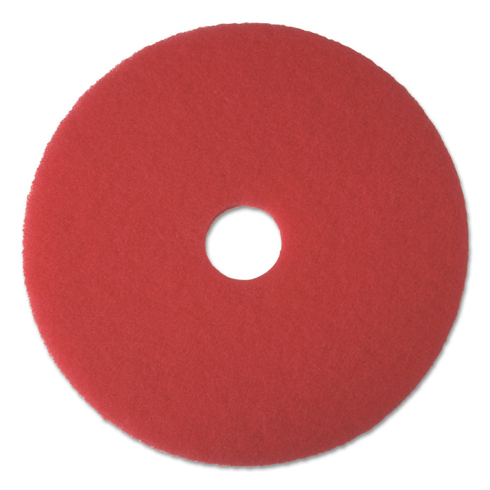 Buffing Floor Pads, 15" Diameter, Red, 5/Carton