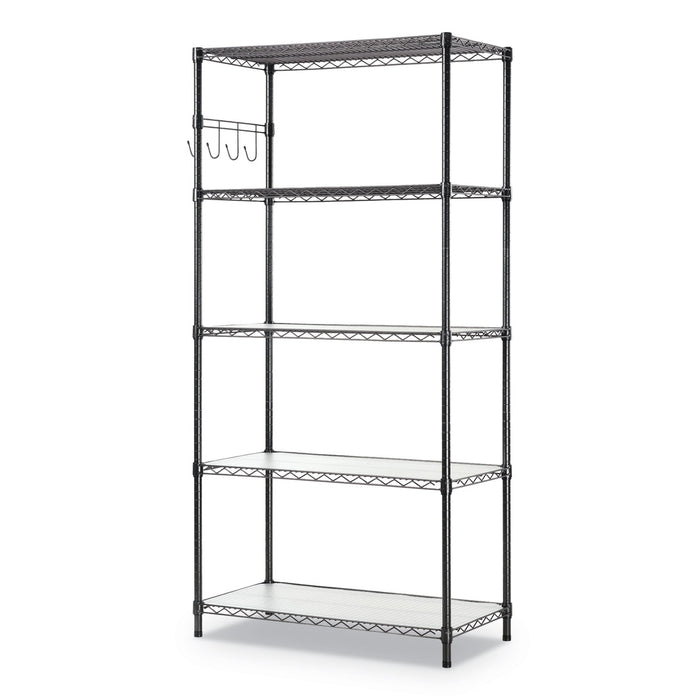 5-Shelf Wire Shelving Kit with Casters and Shelf Liners, 36w x 18d x 72h, Black Anthracite