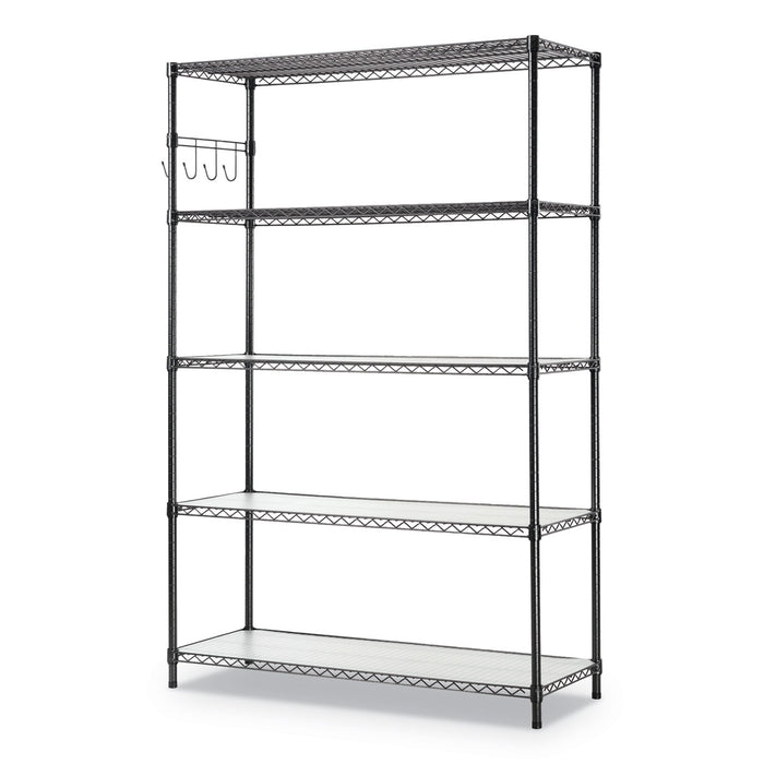 5-Shelf Wire Shelving Kit with Casters and Shelf Liners, 48w x 18d x 72h, Black Anthracite