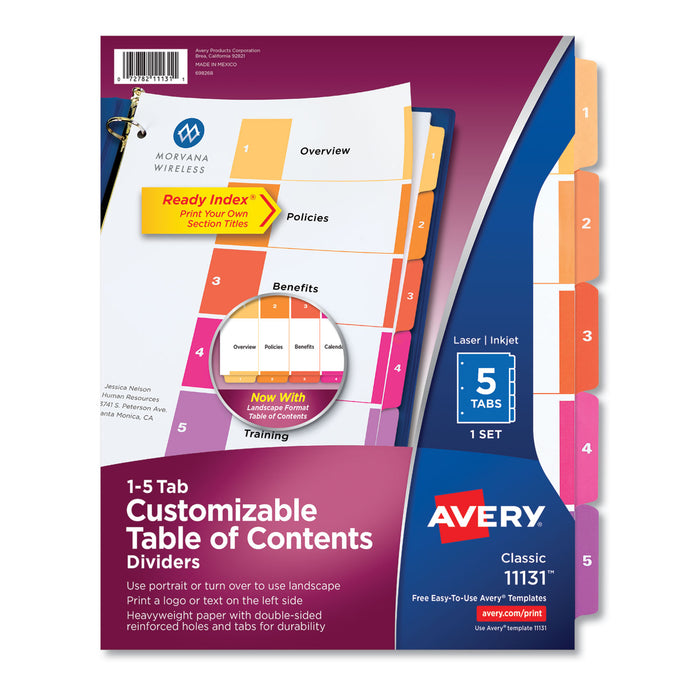 Customizable TOC Ready Index Multicolor Dividers, 5-Tab, Letter