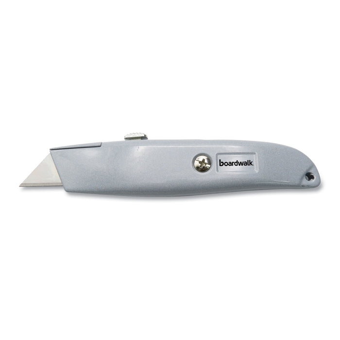 Retractable Metal Utility Knife, Retractable, Straight-Edged, Gray