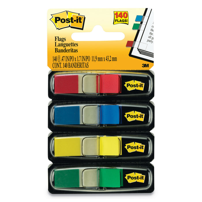 Small Flags, 0.5" x 1.75", Standard, Assorted Primary, 140/Dispenser, 6 Dispensers/Box