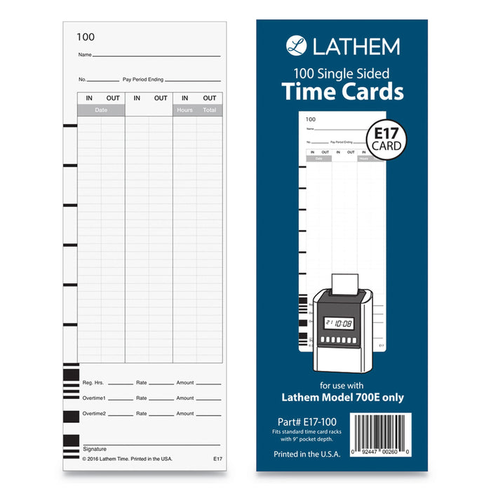 E17-100 Time Card, Bi-Weekly/Monthly/Semi-Monthly/Weekly, One Side, 9", 100/Pack