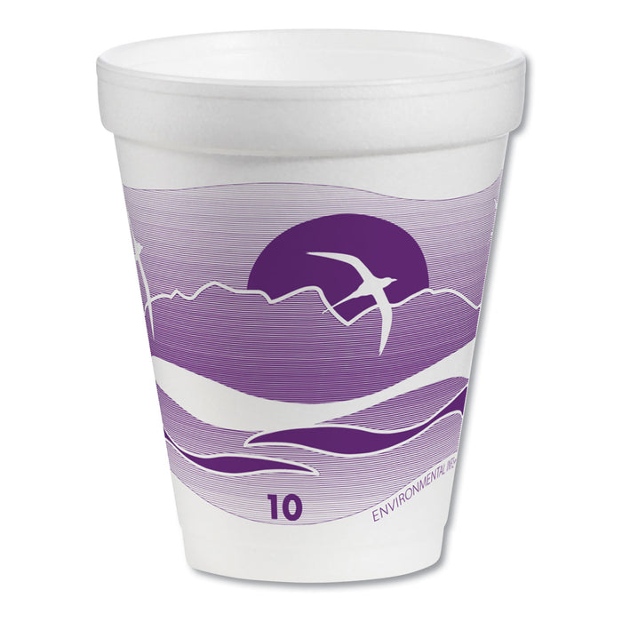 Foam Drink Cups, 10 oz, White/Purple, 1000/Carton
