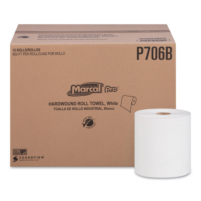 Hardwound Roll Paper Towels, 1-Ply, 7 7/8" x 600ft, 12 Rolls/Carton