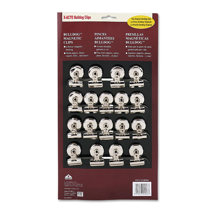 Bulldog Magnetic Clips, 0.44", Nickel-Plated, 18/Box