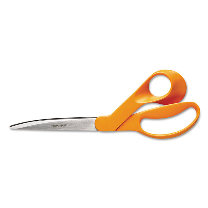 Home and Office Scissors, 9" Long, 4.5" Cut Length, Orange Offset Handle