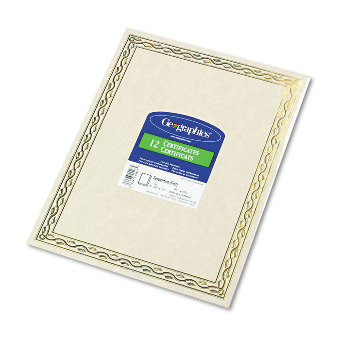 Foil Stamped Award Certificates, 8-1/2 x 11, Gold Serpentine Border, 12/Pack