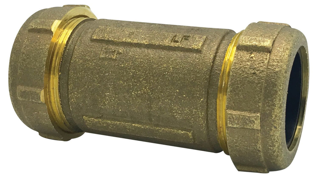 1/2" Short Brass Compression Coupling (Lead-Free)