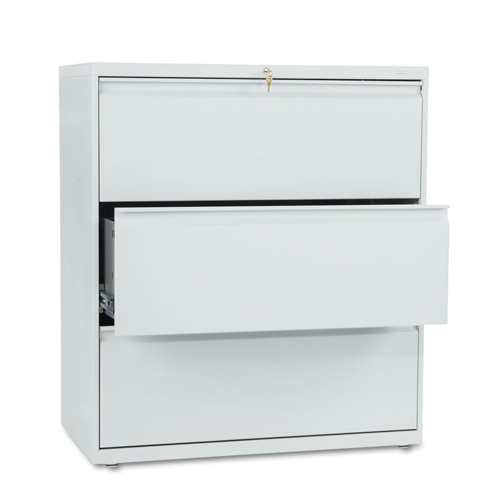 800 Series Three-Drawer Lateral File, 36w x 19.25d x 40.88h, Light Gray