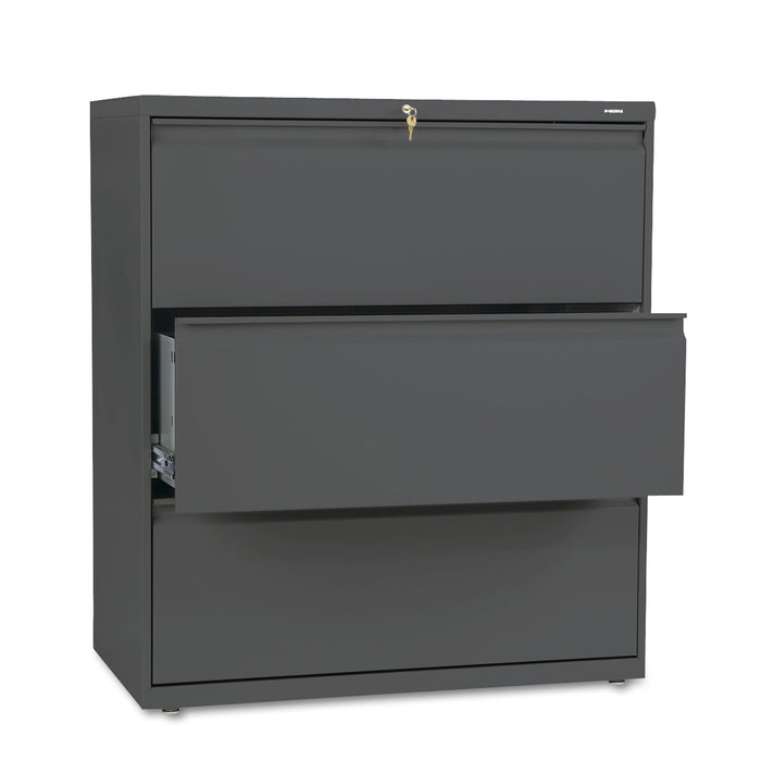 800 Series Three-Drawer Lateral File, 36w x 19.25d x 40.88h, Charcoal