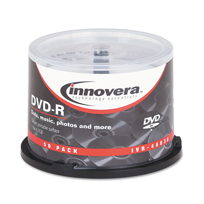 DVD-R Discs, Hub Printable, 4.7GB, 16x, Spindle, Matte White, 50/Pack