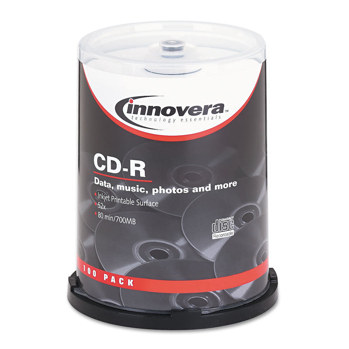 CD-R Discs, Hub Printable, 700MB/80min, 52x, Spindle, Matte White, 100/Pack