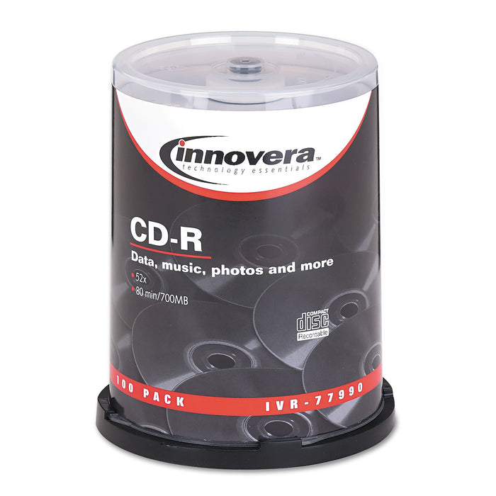 CD-R Discs, 700MB/80min, 52x, Spindle, Silver, 100/Pack