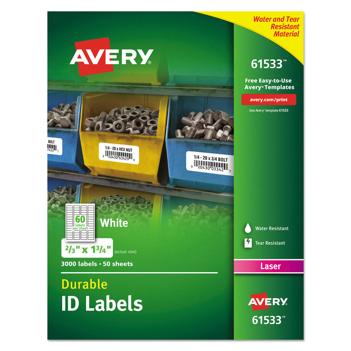 Durable Permanent ID Labels with TrueBlock Technology, Laser Printers, 0.66 x 1.75, White, 60/Sheet, 50 Sheets/Pack