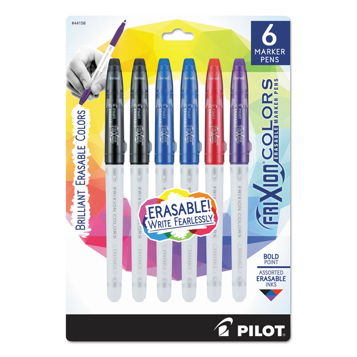 FriXion Colors Erasable Stick Marker Pen, 2.5 mm, Assorted Ink, White Barrel, 6/Pack
