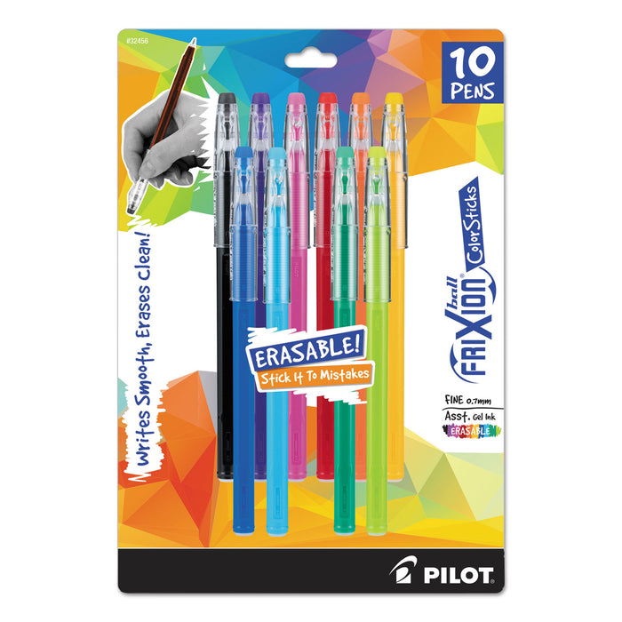FriXion ColorSticks Erasable Stick Gel Pen, 0.7mm, Assorted Ink/Barrel, 10/Pack