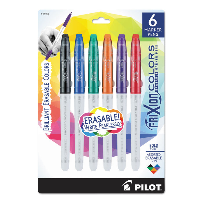 FriXion Colors Erasable Stick Marker Pen, 2.5 mm, Assorted Ink, White Barrel, 6/Pack
