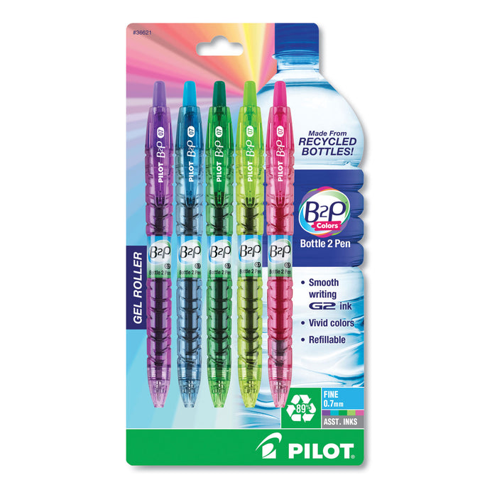 B2P Bottle-2-Pen Recycled Retractable Gel Pen, 0.7mm, Assorted Ink/Barrel, 5/Pack