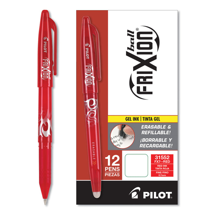 FriXion Ball Erasable Stick Gel Pen, Fine 0.7mm, Red Ink, Red Barrel