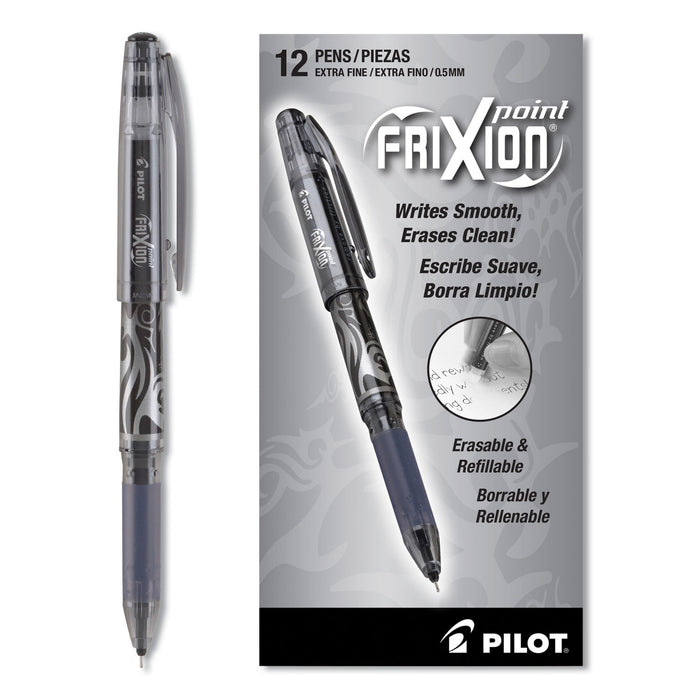 FriXion Point Erasable Stick Gel Pen, Extra-Fine 0.5mm, Black Ink, Black Barrel