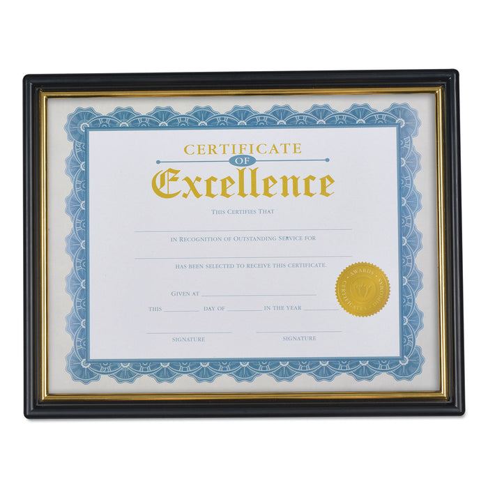 Document Frames, Plastic, 8 1/2 x 10 Insert, Black/Gold, 3/Pack