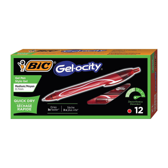 Gel-ocity Quick Dry Retractable Gel Pen, Fine 0.7mm, Red Ink/Barrel, Dozen