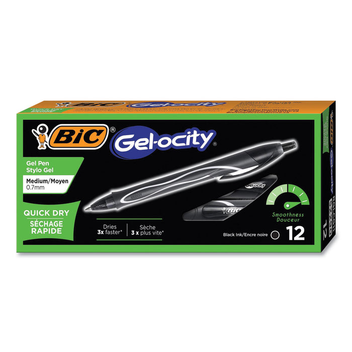 Gel-ocity Quick Dry Retractable Gel Pen, Medium 0.7mm, Black Ink/Barrel, Dozen
