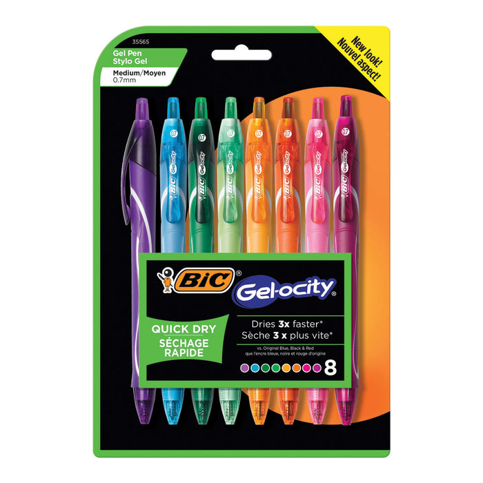 Gel-ocity Quick Dry Retractable Gel Pen, 0.7mm, Assorted Ink/Barrel, 8/Pack