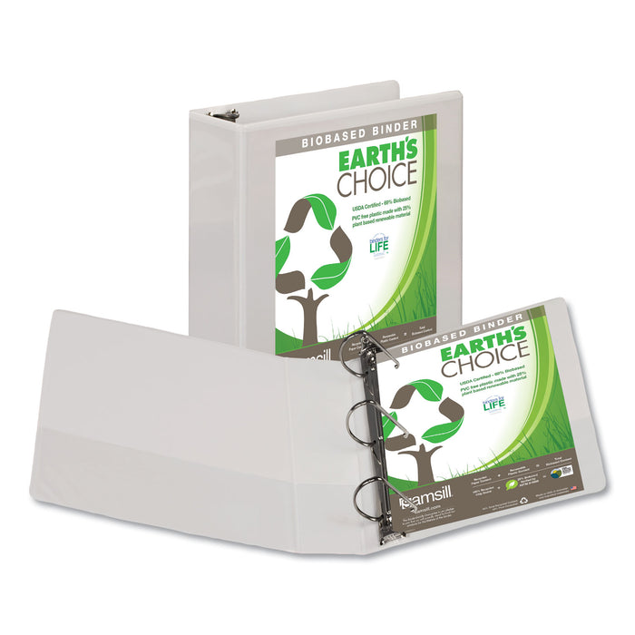Earth's Choice Biobased D-Ring View Binder, 3 Rings, 3" Capacity, 11 x 8.5, White
