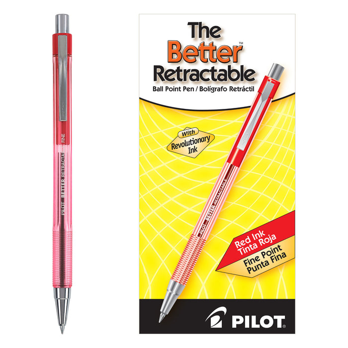 Better Retractable Ballpoint Pen, Fine 0.7mm, Red Ink, Translucent Red Barrel, Dozen