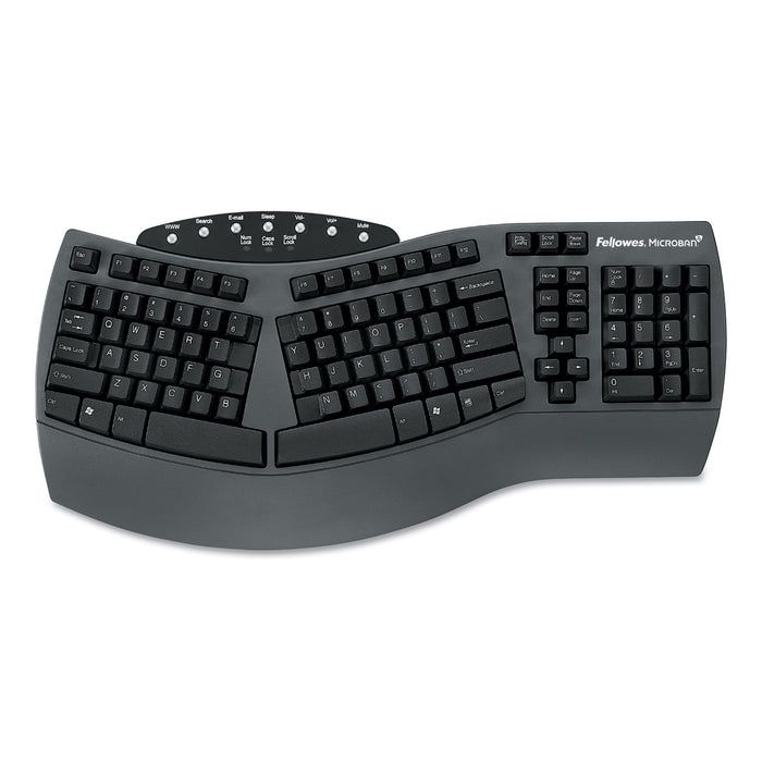 Ergonomic Split-Design Keyboard w/Antimicrobial Protection, 105 Keys, Black