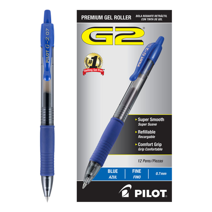 G2 Premium Retractable Gel Pen, 0.7 mm, Blue Ink, Smoke Barrel, Dozen