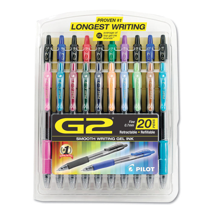 G2 Premium Retractable Gel Pen, Fine 0.7 mm, Assorted Ink/Barrel, 20/Set
