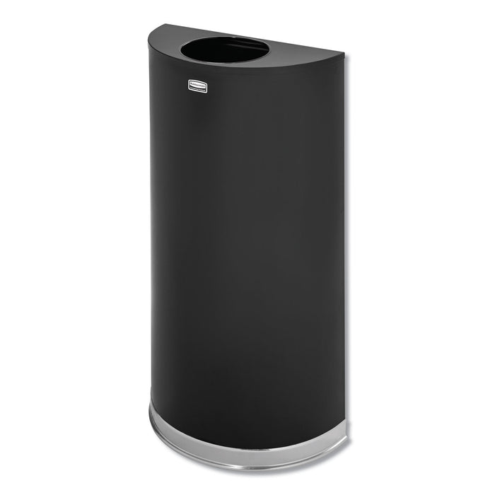 European and Metallic Series Open Top Receptacle, Half-Round, 12 gal, Black/Chrome