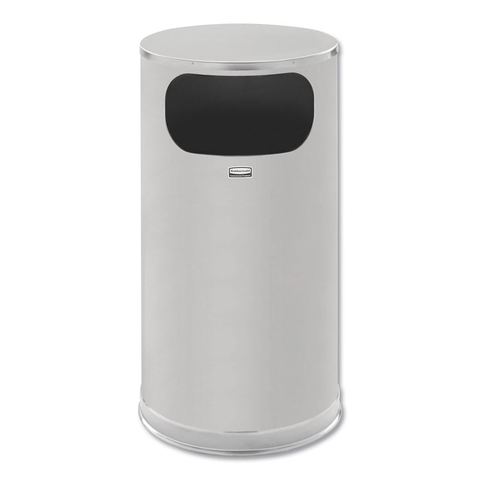 European and Metallic Side-Opening Receptacle, Round, 12 gal, Satin Stainless