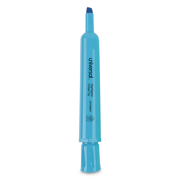 Desk Highlighters, Chisel Tip, Fluorescent Blue, Dozen