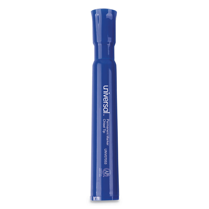 Chisel Tip Permanent Marker, Broad, Blue, Dozen