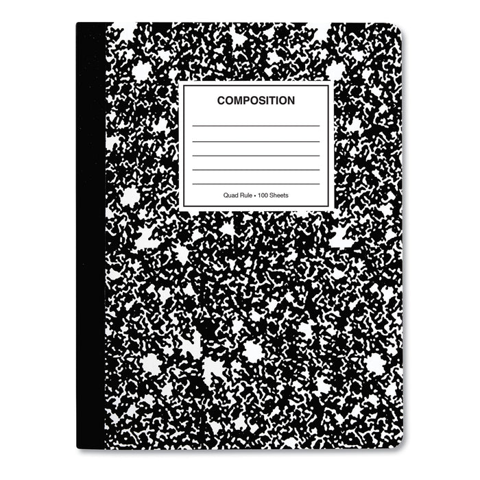 Composition Book, 4 sq/in Quadrille Rule, Black Marble, 9.75 x 7.5, 100 Sheets, 6/Pack