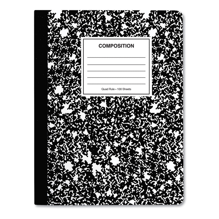 Composition Book, 4 sq/in Quadrille Rule, Black Marble, 9.75 x 7.5, 100 Sheets