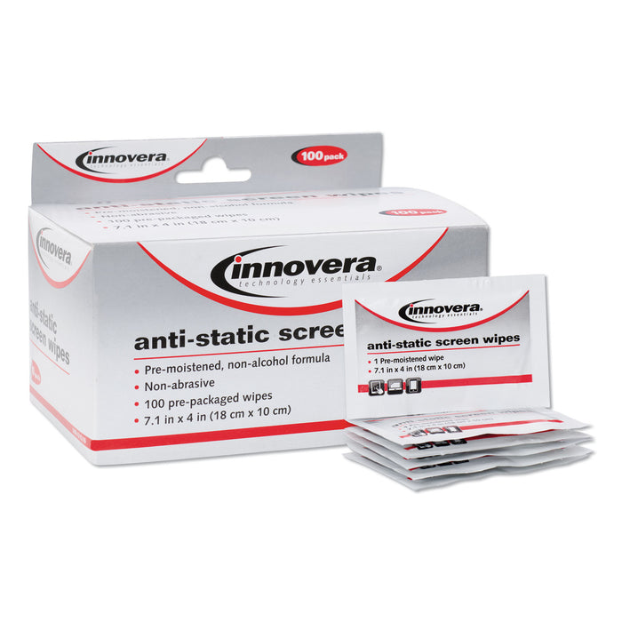 Antistatic Screen Cleaning Wipes, Cloth, 7 1/4 x 4 3/4, White, 100/Pack